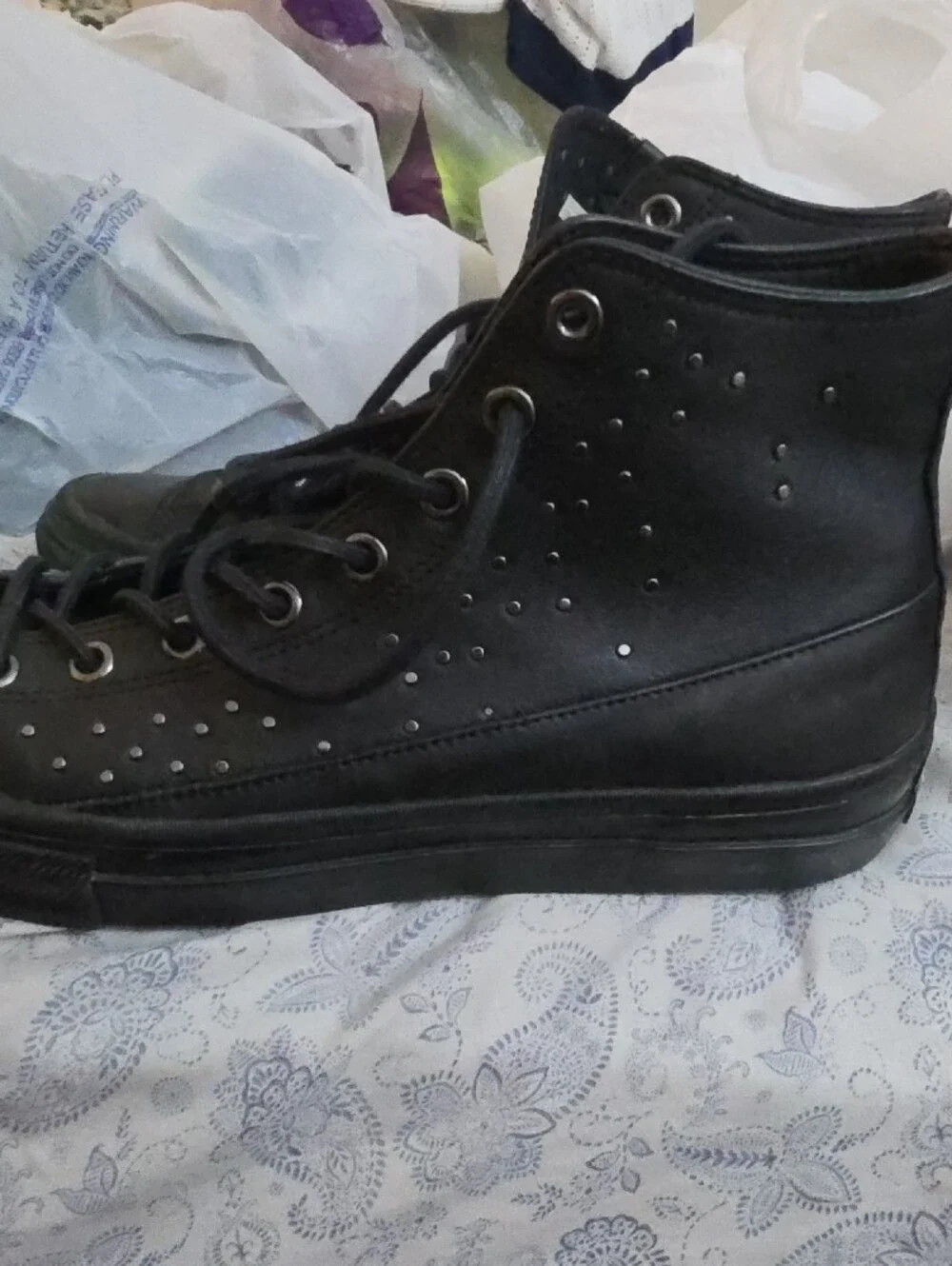 John Varvatos Black Studded High-Top Sneakers - Men